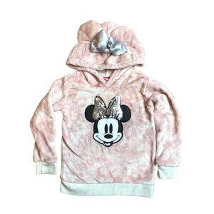 Disney Minnie Mouse Toddler Hoodie 3T Pink Faux Fur Plush Sequined Bow Hood Ears